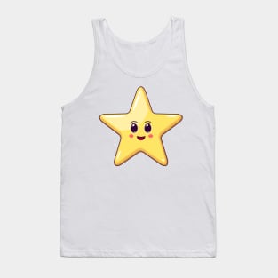 Cartoon Kawaii Golden Star with Cheerful Face Tank Top